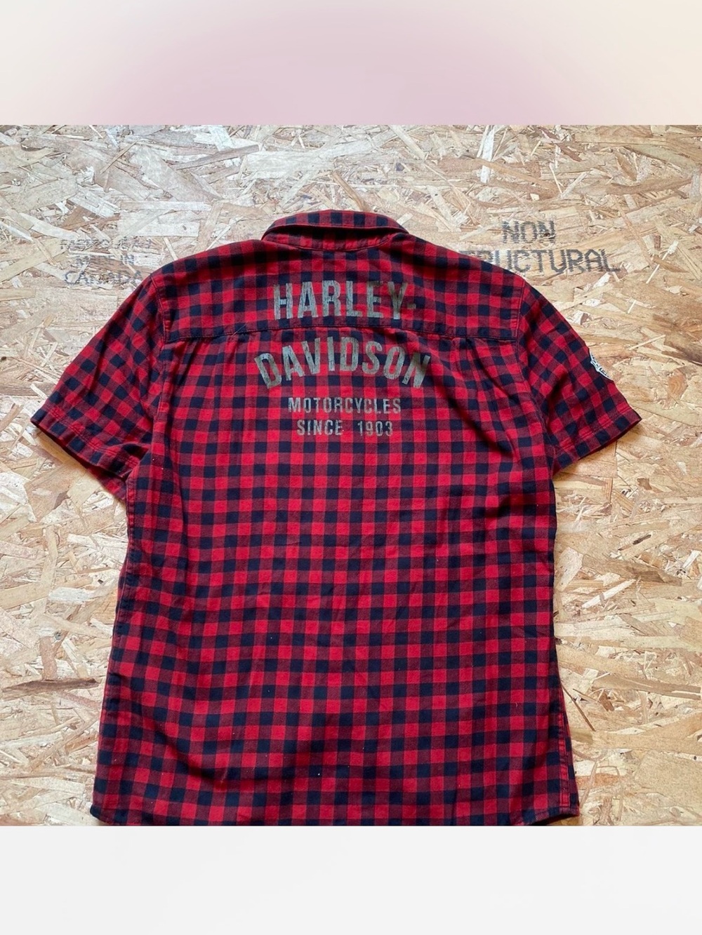 Harley-Davidson Red and Black Plaid Short Sleeve Button-Up Shirt